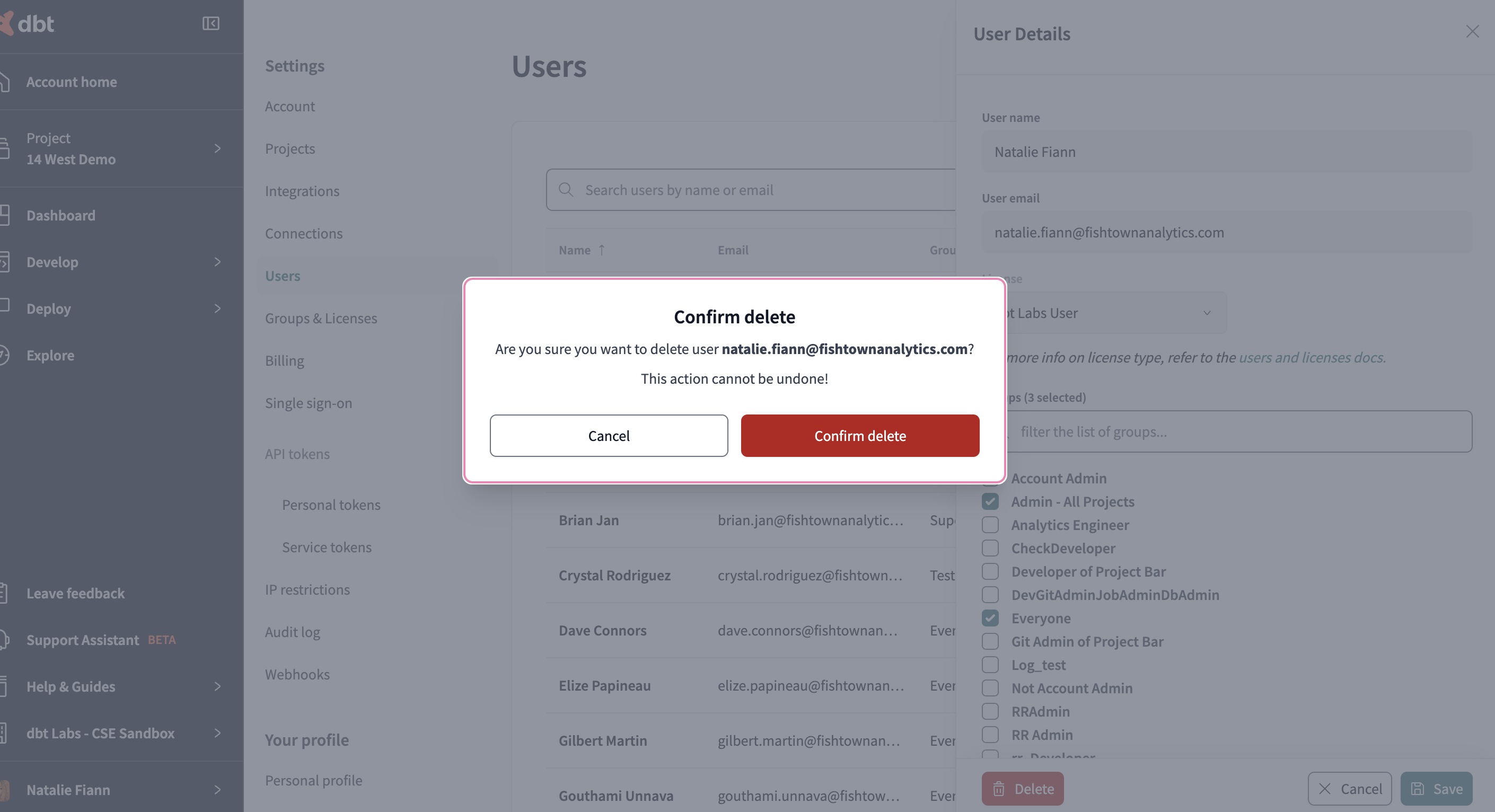Deleting a user Deleting a user