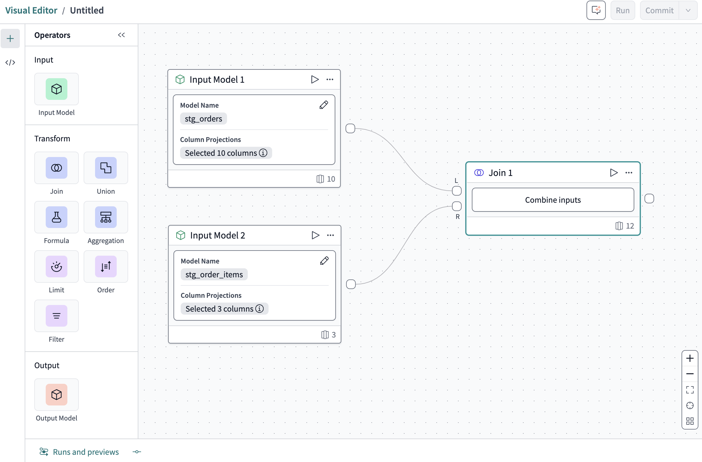 Click and drag your cursor to connect operators.